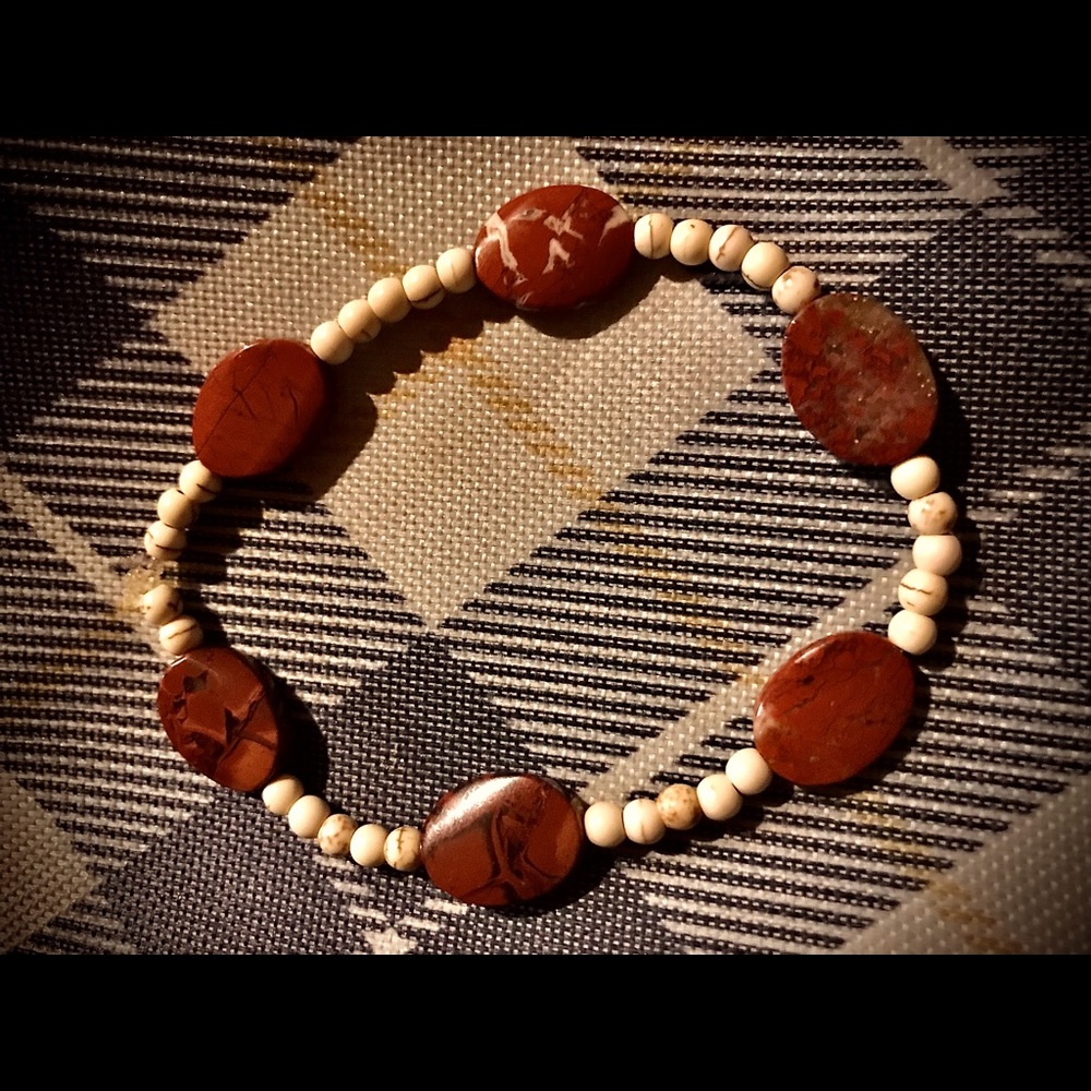 Red Jasper wavy oval & Howlite Authentic Stone Gemstone Beads Gemstone Bracelet